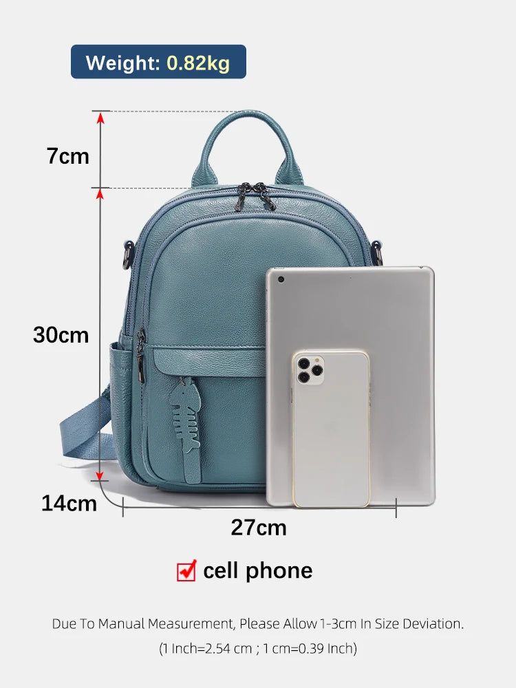 Zency New Genuine Leather Backpack Multi-pocket Design Convertible Shoulder Bag Knapsack for Summer Winter Blue For Travel Work