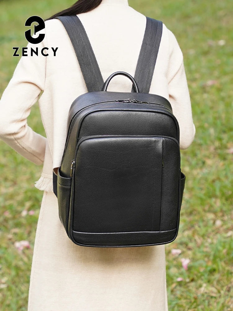Zency Genuine Leather Women Backpack Multi-pocket 15inch Laptop Rucksack Travel Business Mochilas College University Bagpack