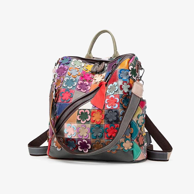 Genuine Leather Travel Backpack for Women, Color Splicing Backpack, Retro Women's Head Layer, New, 2026