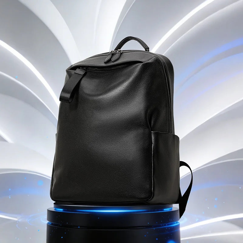 Aidanni Top-Grain Leather Men's Backpack, Large-Capacity Laptop Bag, Business Travel Casual Tourism Rucksack